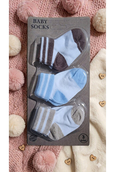 baby socks 3 Çift Renkli Erkek Bebek Çorabı 0-6 Ay