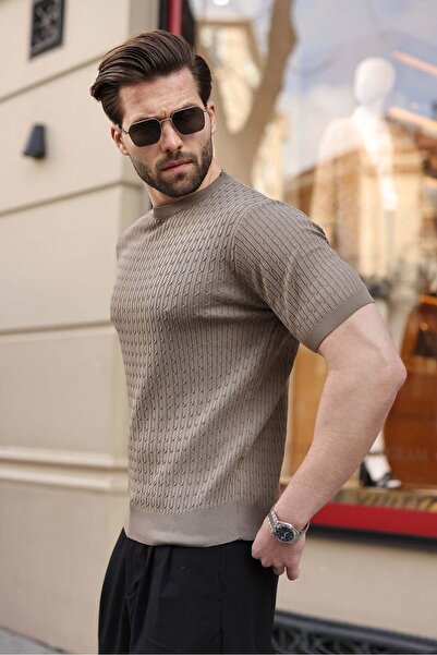 Madmext Tricou pentru bărbați din tricotaj Mink Crew Neck E7468