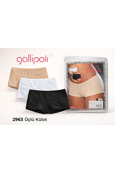 GALLİPOLİ 2963 Kadın Pamuklu Boxer Külot Mini Şort Model 3’lü Set