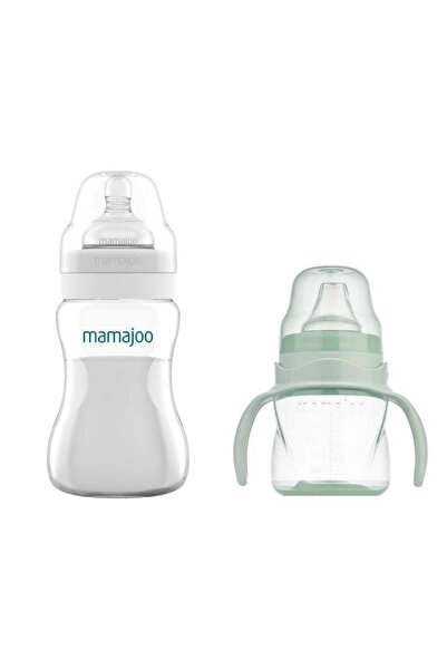 Mamajoo Kulplu Eğitici Bardak 160ml & Silver Biberon 250ml / Powder Green