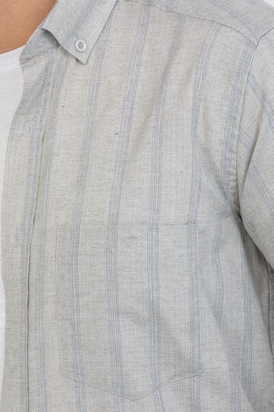 Varetta Cămașă gri cu mânecă scurtă pentru bărbați, din bumbac cu dungi, cu b...