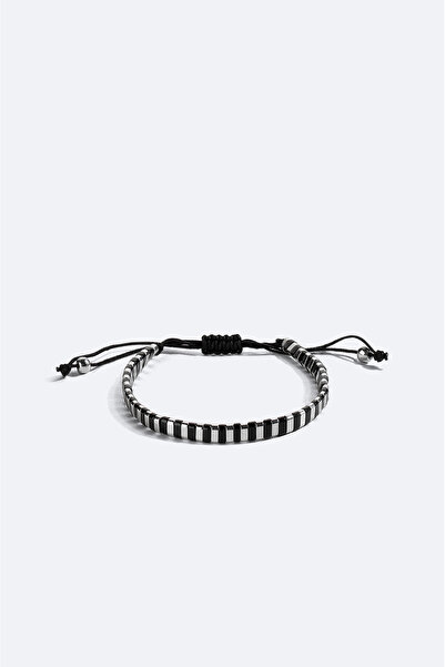 Avva Men's Black - Silver Stone Bracelet B009606