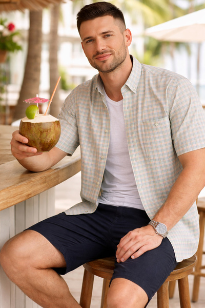 Varetta Ανδρικό κοντομάνικο πουκάμισο Aqua Green με τσέπες, βαμβακερό, καλοκα...