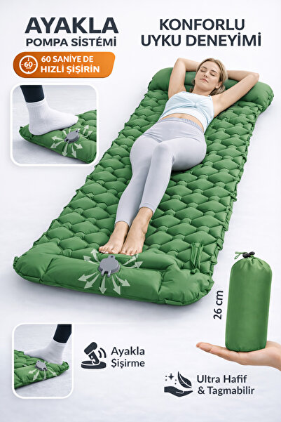 Foot Inflatable Self Padded Foldable Portable Outdoor Inflatable Camping Bed- Green