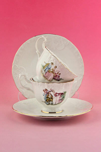 Bursa Porselen Dekor Altın yaldızlı markis 2 kişilik kahve fincan takımı