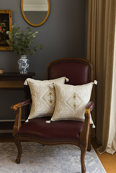 LUNGA VİTA (2 bucăți) Husă de pernă Buldan, țesută manual, bumbac 100% % dant...