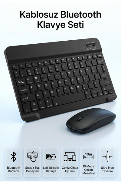 Arfseb Kablosuz Klavye Mouse Seti Telefon Tablet ve PC Uyumlu Wireless Sessiz...