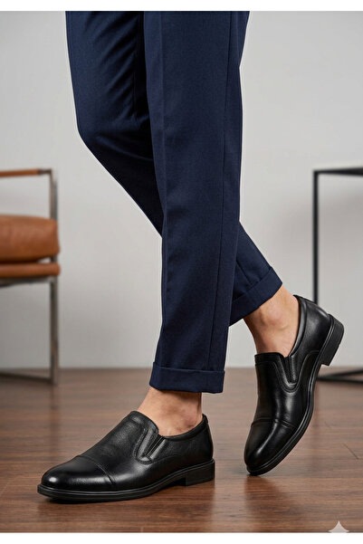 Bemsa Kauçuk 692 hakiki deri comfort ortopedik bemsa erkek ayakkabı siyah bağsız