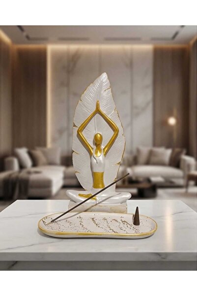 Dodemert Home Yapraklı Yoga Yapan Beyaz Kız Mumluk & Tütsülük Polyester Biblo