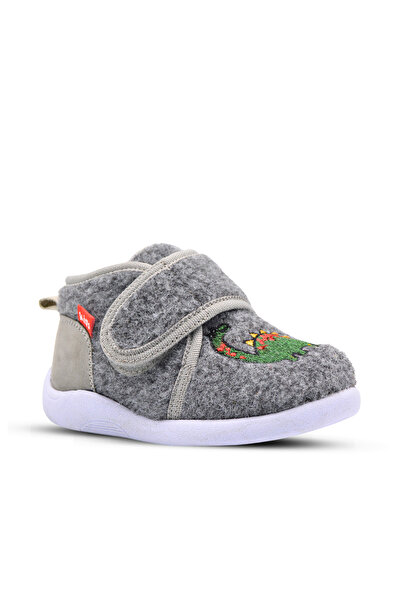 kids A more Dinosaur Dinosaur Figure Embroidered Boys' Felt Slippers Gray