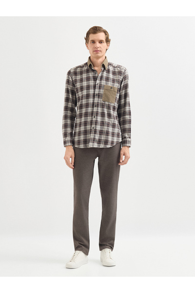 Karaca Kahverengi %100 Pamuk Ekose Desenli Modern Fit Gömlek