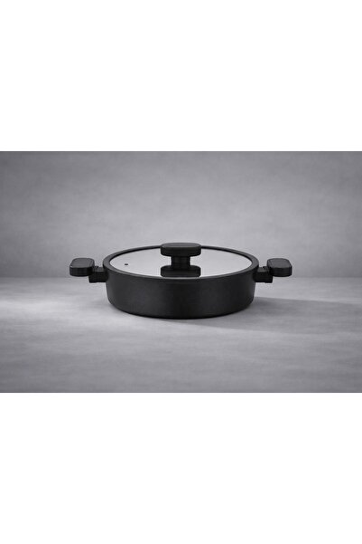 LAVONNI Valeria 22 cm Granit Basık Tencere Silikon Kenarlı Cam Kapak - Siyah ...