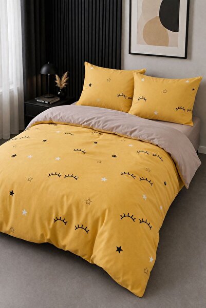 Eponj Home طقم غطاء لحاف مطبوع مزدوج - أصفر دايد