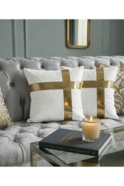 DAHABELLA LUXE HOME طقم من 2 غطاء وسادة مخملي - غطاء وسادة زخرفي عصري بخطوط ج...