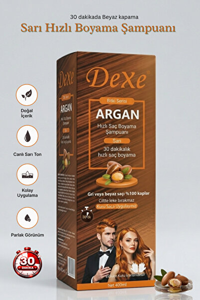 Dexe Argan Özlü Sarı Saç Boyama Şampuanı 420 ml – 30 Dakikada %100 Beyaz Kapatma