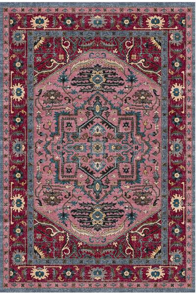 kilim home Covor decorativ boem, autentic, cu model, roz burgundă – bază anti...