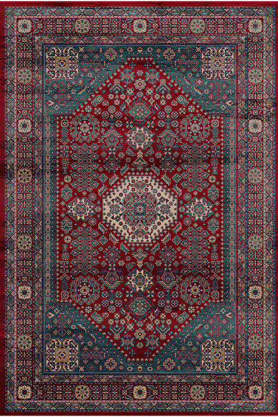kilim home Anadolu Motifli Kırmızı Turkuaz Otantik Kaymaz Tabanlı Salon Halıs...