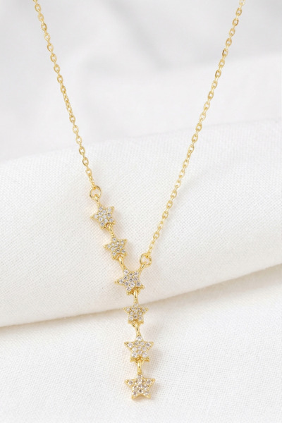 özgül takı ve tasarım Starry Y Model Zircon Stone Stainless Steel Gold Color ...