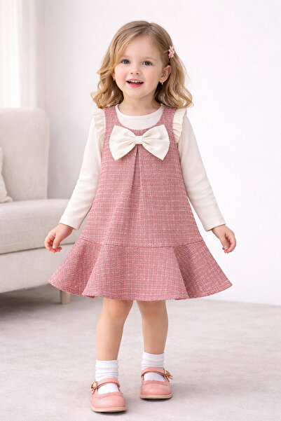 Kuzucuk Kids Bebek Çocuk Butik kız Çocuk Bayramlık Pembe Tüvit Jile Elbise Bl...