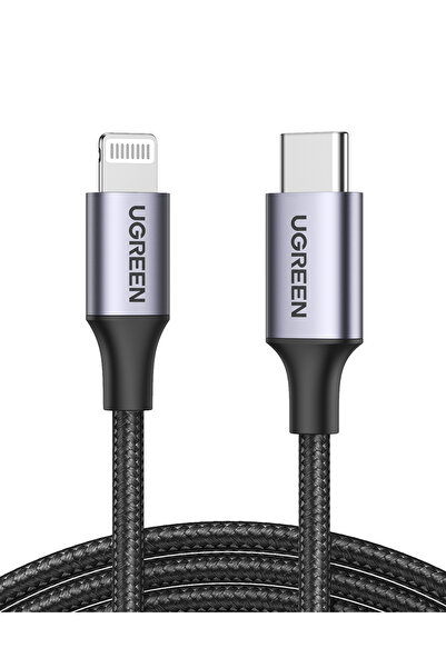Ugreen USB-C - Lightning 3A PD MFi Sertifikalı Örgülü Hızlı Şarj Kablosu, 2 m...