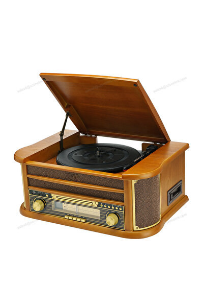 newdaki Nostaljik Ahşap Kasa Pikap Kaset CD Çalar Bluetoothlu Kumandalı Radyo Mp3 USB 33-45-78 lik Plakla