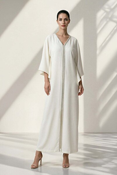 Setre Φόρεμα με λαιμόκοψη V σε απόχρωση βανίλιας, με λεπτομέρεια από πέτρα κα...