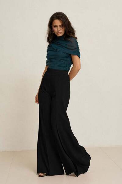 Setre Μαύρο παντελόνι με ραφές και λεπτομέρεια σε φαρδιά μπατζάκια