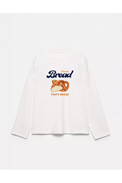 Disante 100% bumbac, cu potrivire oversize, cu imprimeu Bread - Tricou cu mân...