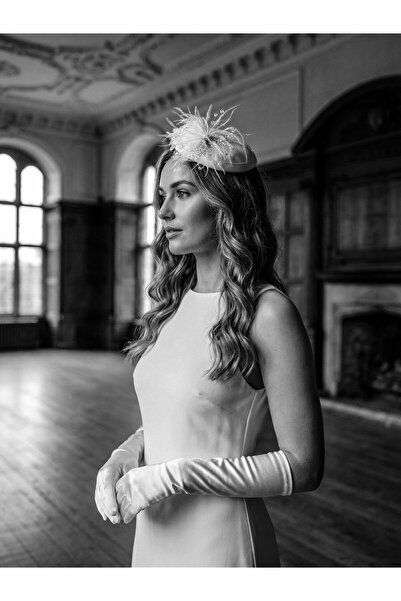 Lily and Bride Saten Gelin Saç Aksesuarı Nikah Nişan Gelin Şapkası Beyaz Vual...