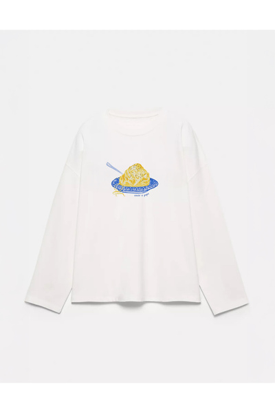 Disante Μπλουζάκι με μακρυμάνικο λαιμόκοψη από 100% βαμβάκι Oversize Fit Caci...