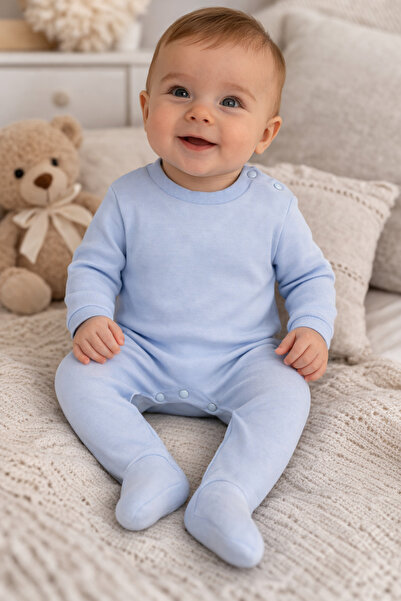 jijek baby kids Unisex Bebek Tulum %100 Pamuklu Uzun Kollu Düz Mavi Yenidoğan...