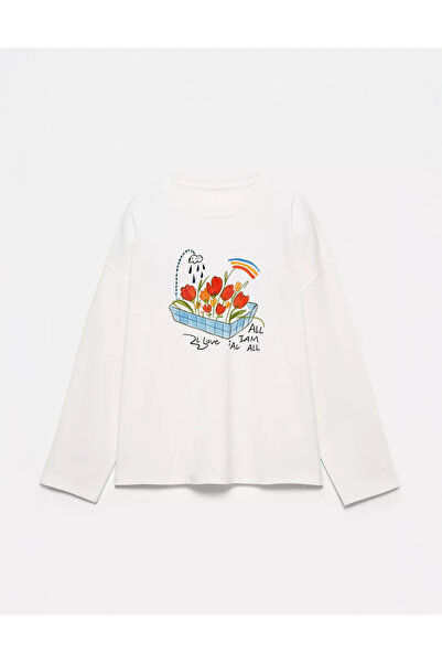 Disante %100 Pamuk Oversize Fit All is love Baskılı - Bisiklet Yaka Uzun Koll...