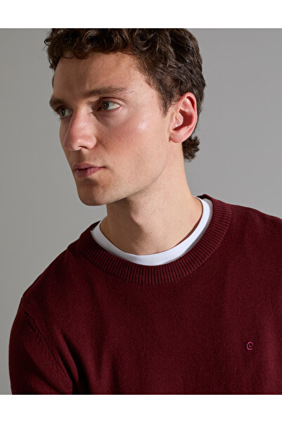 Pierre Cardin Burgundy Slim Fit Crew Neck Basic Knitwear Sweater 50314192-Vr014