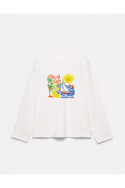 Disante 100% βαμβάκι Oversize Fit Life of ease Μπλουζάκι με στάμπα - Μακρυμάν...