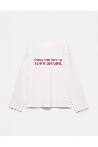 Disante Μπλουζάκι με μακρυμάνικο λαιμόκοψη από 100% βαμβάκι Oversize Fit Turk...