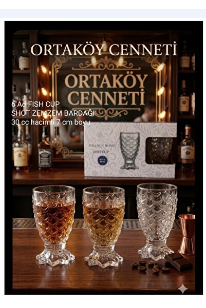 ORTAKÖY CENNETİ Shot Glass for Tequila, 6 Pieces, Stylish Striped, Very Small...