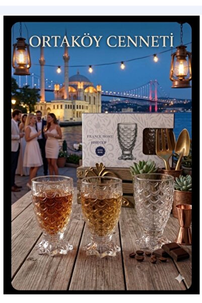 ORTAKÖY CENNETİ Shot Glass for Tequila, 6 Pieces, with Fish Scale Pattern, Hi...