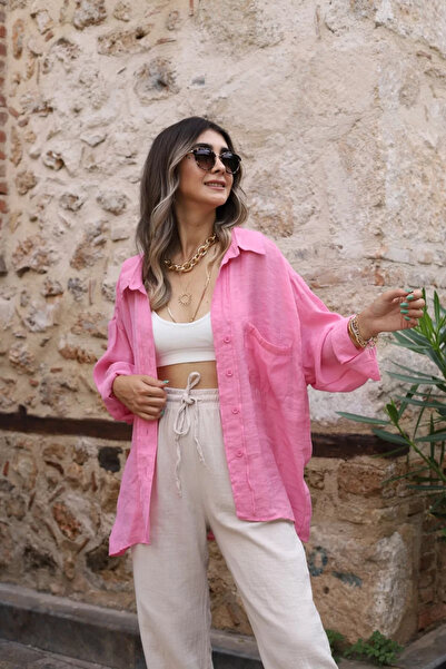 bytugcekaya Pembe Viskon Standart Beden Gömlek