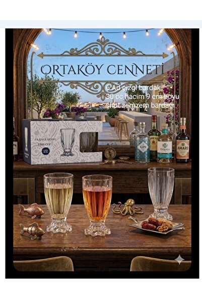 ORTAKÖY CENNETİ 6 Pieces of High-Quality Shot Glasses or Fish Glasses, 30 Cc,...