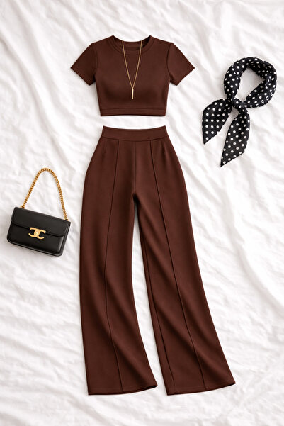 Gameyal Γυναικείο Σετ Μπλούζα Modal Crop και Παντελόνι Ψηλόμεσο με Φαρδιά Μπα...