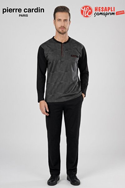 Pierre Cardin Costum de pijama premium pentru bărbați, cu guler cu nasturi, m...