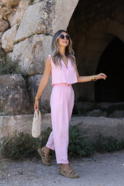 bytugcekaya Σετ λινό καρότο με ροζ γιλέκο Candy