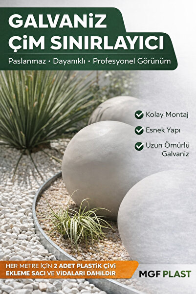 MGF PLAST Mgf 10mt (2 MT.X 5AD.) Esnek Galvaniz Metal Çim Ayırıcı -çim Sınırl...