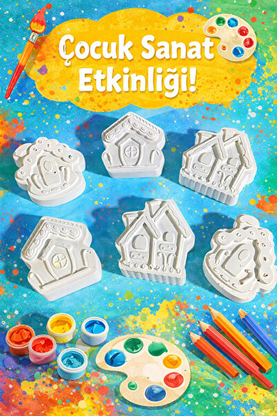 Misse 6 Adet (3D) Sevimli Kulubeler Figürlü Taş Boyama Seti Çocuk Gelişimi Et...