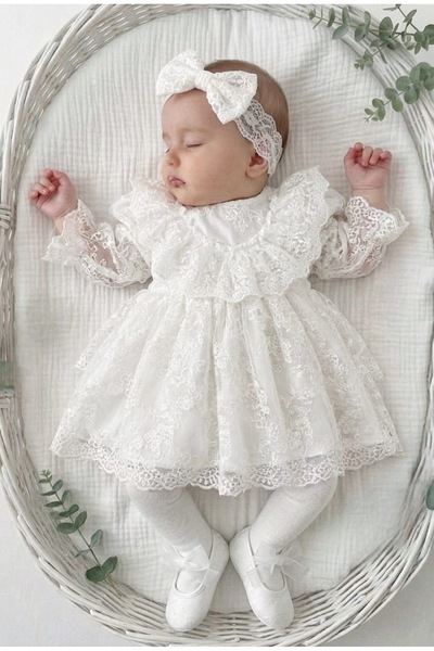 Baharda Nova طقم فستان ميفلوت مكون من 4 قطع للفتيات الصغيرات مزين بالدانتيل