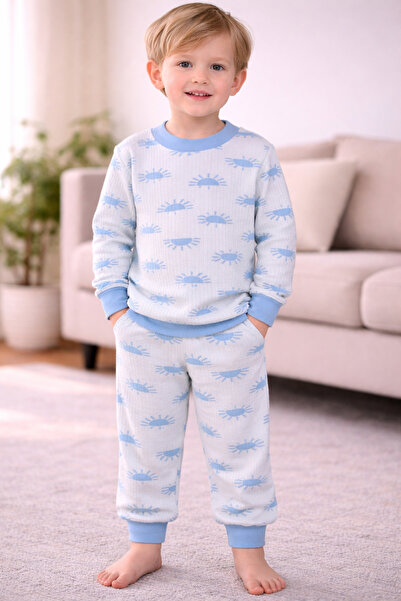 Bulut Anne ve Çocuk Blue Sun Printed Combed Cotton Children's Pajama Set 100%...