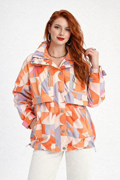 İLKCET MODA Γυναικείο αδιάβροχο με γεωμετρικό σχέδιο