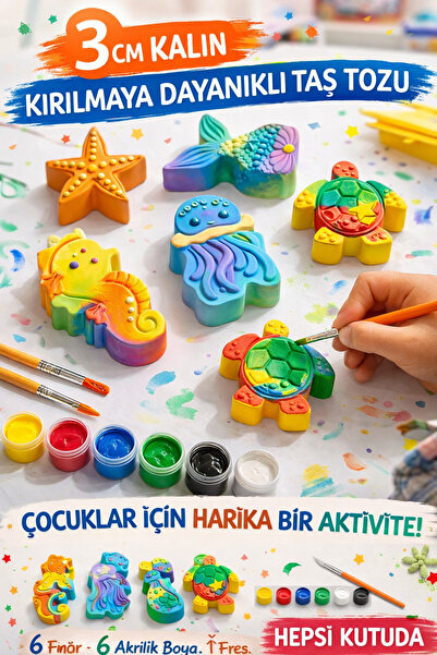 Misse 6 Adet (3D) Deniz Canlıları Taş Boyama Seti Çocuk Gelişimi Etkinlik Set...