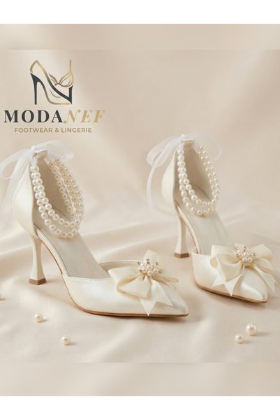 ModaNef Women's 7 cm Bridal Shoes with Pearl Bracelet