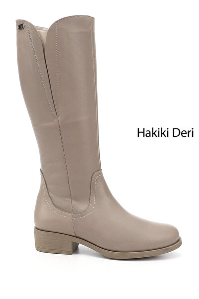 GÖNDERİ(R) حذاء نسائي من الجلد الطبيعي بسحاب وكعب سميك باللون البيج